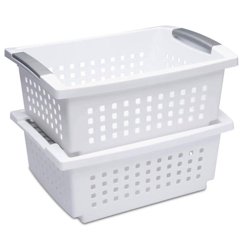 10 Pack Medium Stacking Baskets With Open Top For Grab And Go Storage White Plastic Crates