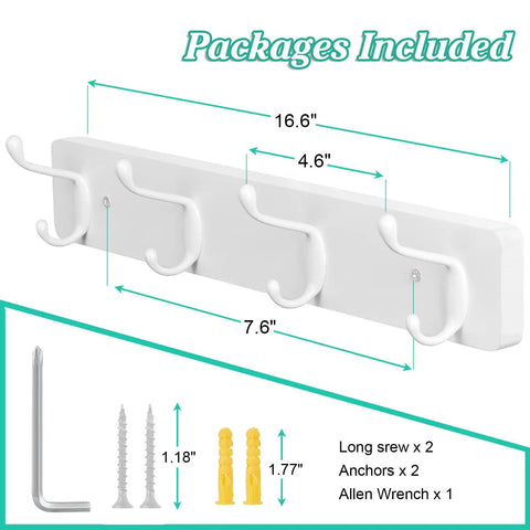 Heavy Duty Wall Mount Coat Rack With Hooks In White For Jackets Hats Sunglasses Scarves Leashes Bags And Towels A Real Space Saver