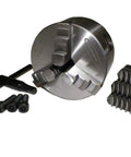4 Inch 3 Jaw Lathe Chuck With MT2 Shank Rotating Triple Ball Bearing For Pro Grade Precise Self Centering Turning And Workhorse Ready Heavy Duty Machining With Hardened Carbon Steel Body shown with components