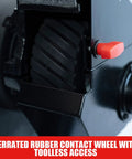 Serrated rubber contact wheel of Heavy Duty 2X48 Inch Belt Sander With 1Hp Induction Motor Running At 4500 Fpm.