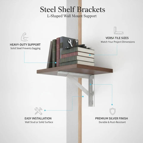 Heavy Duty Steel L Brackets For Floating Shelves Garage Racks And Wall Storage Angle Iron Support For DIY Projects Silver Finish