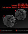 Heavy Duty Set Of Two Engine Motor Mounts For Zero Drama Cruising With Chevrolet Trailblazer Gmc Envoy Buick Rainier 4.2L L6 motor mounts showing front right and left views.