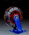 Heavy Duty Swivel Caster Wheels With Rock Solid 2400 Lb Capacity And Industrial Grade Rubber Tires on a blue iron hub.