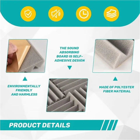 Self Adhesive Soundproofing Wall Panels High Density Acoustic Foam Tiles showing self-adhesive design and polyester fiber material.