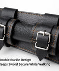 Close-up of Adjustable Katana Sword Belt Holder with Dual Buckles Dope PU Leather Samurai Frog Holster for Costumes