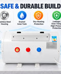 This Electric Water Heater Wall Mount Tank Is A Total Beast With 1500W Fast Heat Element And Bombproof Stainless Steel Plus Thick Enamel Liner Gets You Hot Water In A Jiffy For The Home Vibe At 110V, featuring stainless steel housing, enamel tank, and colored connectors.