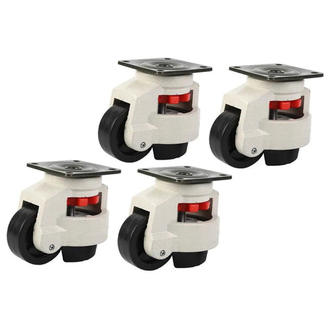 Beefy Heavy Duty Swivel Workbench Casters With Adjustable Height, 500kg Per Wheel, Industrial Transport Plate Wheels, Leveling Mobility For Workbenches And Equipment, 4 Piece Set, white heavy-duty swivel caster set with black wheels