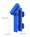 Adjustable Abs Hose Holder Clamps for Bucket and Garden Hose Storage 2 Pc Set blue clamp with dimensions shown