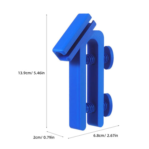 Adjustable Abs Hose Holder Clamps for Bucket and Garden Hose Storage 2 Pc Set blue clamp with dimensions shown