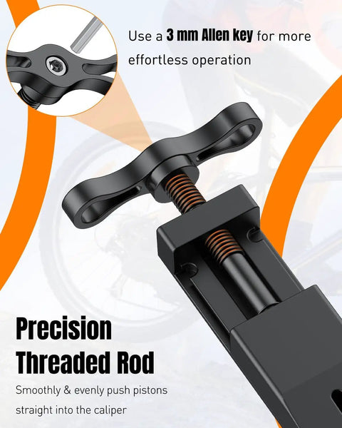 Bike Disc Brake Pad Spreader Tool For Hydraulic Calipers, Piston Press And Pad Repositioning with precision threaded rod