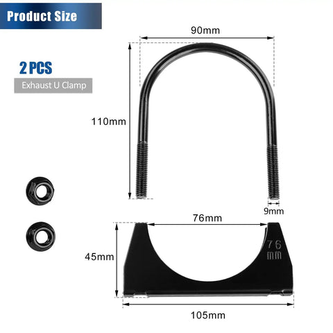 Two Piece 3 Inch Ubolt Exhaust Clamps Kit Beefy Heavy Duty Stainless Steel Saddle Type Muffler Clamps Thickened For 3 Inch OD Pipes