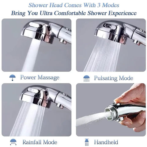 Detachable Handheld Shower Head With Hose And Holder, High Pressure Shower Head With 3 Spray Modes And On Off Switch modes diagram