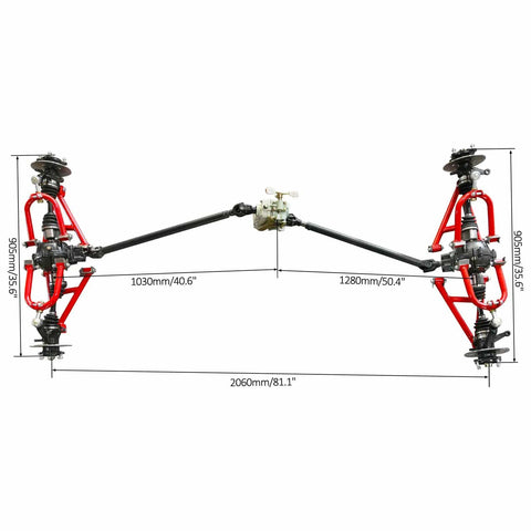 Diagram of All In One Heavy Duty 4WD CV Axle Shaft Assembly Kit With Reverse Gearbox For ATV Go Kart Quad Buggy showing dimensions