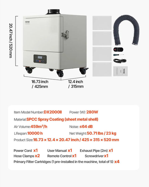 Heavy Duty Solder Fume Extractor Delivering Beast Mode Suction Power With Four Stage Filtration And Wireless Remote Control, 20.47x12.4x16.73 in.