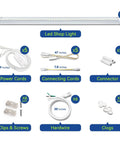 LED Shop Light 2Ft 20W V-Shaped Linkable Ceiling Fixture 2500lm 5000K Daylight Ultra Bright Garage Workshop Basement Lighting Integrated Tubes Pack of 6, shown with cords, connectors, clips, and hardware.