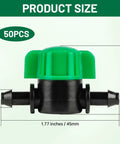 Product size diagram for 50 Pack 1/4 Inch Drip Irrigation Shut Off Valves With Barbed Fittings For 1/4 Inch Tubing