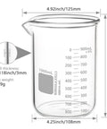 Heavy Duty 1000 mL Glass Beaker With White Double Scale Graduation Borosilicate 3.3 Lab Beaker, dimensions and wall thickness shown
