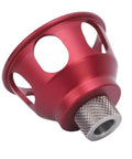 Slick Aluminum Alloy Vertical Hole Punch Locator And Straight Angle Drilling Jig with red anodized body and knurled metal insert for precise woodworking.