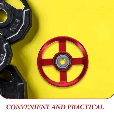 Red Two Piece Fitness Pulley Wheel Replacement For Gym Cable Systems Aluminum Alloy Durable Construction next to weight