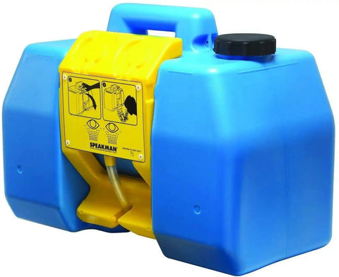GravityFlo 9 Gallon Portable Emergency Eyewash Station Grab And Go Ready No Plumbing Needed Blue With Wall Mount Activation Tray