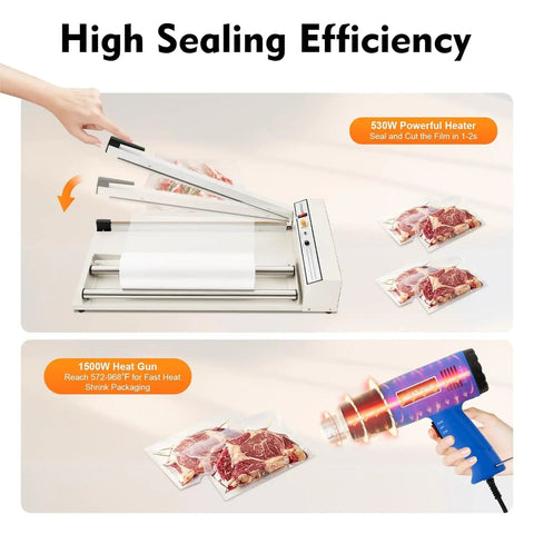 AOXHUGB 24 Inch Shrink Wrap Machine With Heat Gun, 572 To 968 Degree Adjustable Temperature for efficient sealing and cutting of plastic bags.