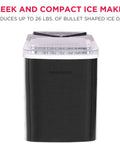 Compact Countertop Ice Maker With Fast Ice Production Delivers 26 Lbs Of Ice Per Day For Your Home Bar Kitchen Dorm Office On Demand In A Sleek Black Stainless Finish, front view