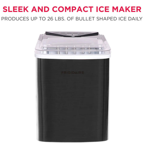 Compact Countertop Ice Maker With Fast Ice Production Delivers 26 Lbs Of Ice Per Day For Your Home Bar Kitchen Dorm Office On Demand In A Sleek Black Stainless Finish, front view
