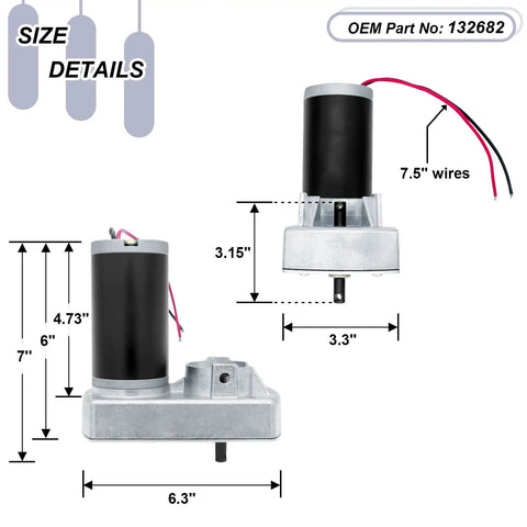 High-Performance RV Slide Out Actuator Motor Replacement Assembly for Through-Frame Systems with 18:1 Gear Ratio and 12V DC Power size details