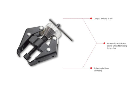 EZ RED BK706 battery terminal and wiper arm puller tool, black body with knurled silver adjustment knob