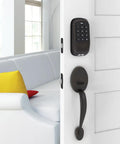 Keypad Deadbolt Lock With Backlit Keypad, Auto Relock, And Custom Access Codes For Keyless Entry, Delete Codes Anytime, Keepin Your Home Safe In Satin Nickel Finish on door