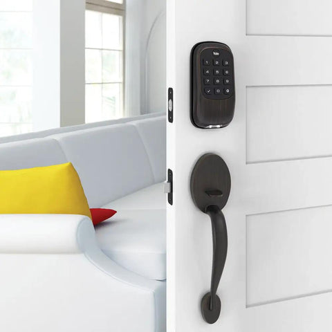 Keypad Deadbolt Lock With Backlit Keypad, Auto Relock, And Custom Access Codes For Keyless Entry, Delete Codes Anytime, Keepin Your Home Safe In Satin Nickel Finish on door