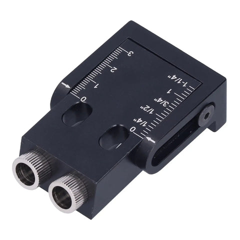 Close-up of Bulletproof Aluminum Pocket Hole Jig With Dead On 15 Degree Angle Guide showing inch metric scale marks.