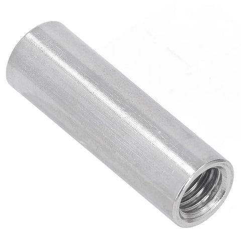 Five Pack Round Coupling Nuts M12 By 1.75mm 50mm Long 304 Stainless Steel Round Sleeve Stud Nuts Threaded Hardware For Bracket Building Maintenance Heavy Duty Connecting Rod Fasteners, close-up threaded end
