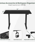Slick Smooth Electric Sit Stand Desk 48 By 24 Inch Heavy Duty Adjustable Height Workstation with hooks and grommets.