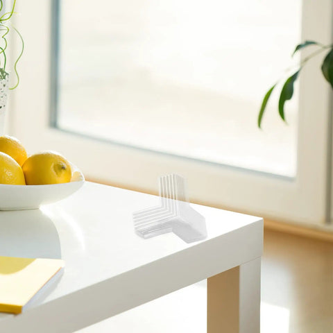 10 Pack Table Corner Guards For Kids And Pets, Soft PVC Edge Protectors on white table in bright room