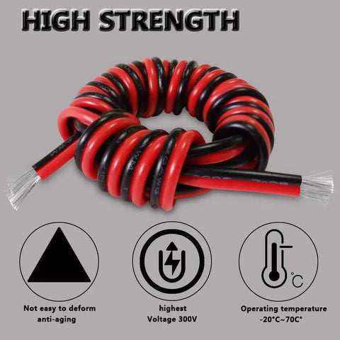 Heavy Duty Pro Grade 22 Gauge 2 Core LED Extension Cable 65.6 Feet Red Black Tinned Copper Coiled High Strength