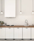 Modern kitchen with white cabinets featuring 30 Pack Four And A Half Inch Square Kitchen Cabinet Handles Matte Black Pulls For Cupboards And Drawers Center To Center Spacing Four And A Half Inches Durable Metal Hardware.