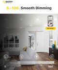 Living room with Six Pack 4 Inch LED Recessed Light Dimmable 5000K Daylight 750LM Ultra Thin Canless Wafer Ceiling Light on low dim