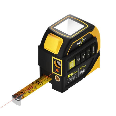 Heavy Duty Two In One Laser Tape Measure With 328Ft Slick Long Range Finder And 16Ft Pullback Steel Tape Featuring Spot On Crosshair Aim Plus Digital Angle And Volume Calc For Hustle Free Renovations