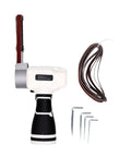 NoSweat 12V Cordless Detail Belt Sander, Brushless Motor, Adjustable Flex Head, and ten sanding belts.