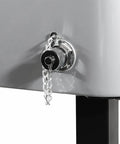 Close-up of drain plug on 80 Quart Rolling Cooler On Wheels For Backyard BBQ And Patio Parties, Ice Chest With Shelf and Stand.