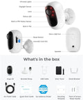 Solar Wireless Security Camera For Home 2K Clarity, Indoor Outdoor, product diagram showing camera features and box contents