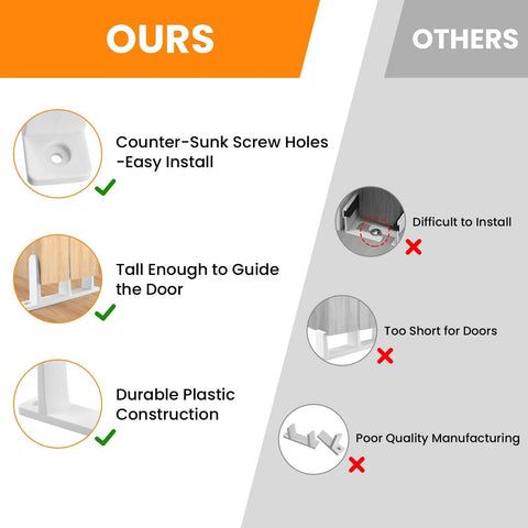 Comparison of Four Pack White Sliding Closet Door Floor Guides Universal ABS Bottom Hardware and other products highlighting durability and ease of installation