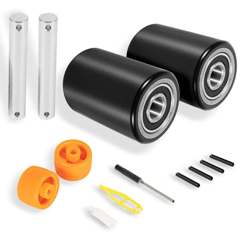Front Load Wheel Replacement Kit For Pallet Jacks Universal Fit For PTH50 Style And Most Standard Jacks Pro Grade Heavy Duty Replacement Wheels Easy Install Ideal For Warehouses Docks Shops And Retail Spaces showing components