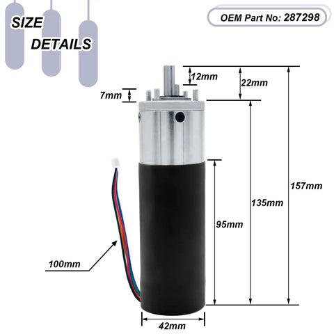 Size details of RV In Wall Slide Out Motor Kit 12V DC Heavy Duty With 500 To 1 High Torque Gear Ratio for trailers and campers.