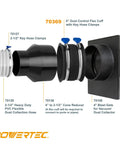 Exploded view of POWERTEC 70127 2-1/2 inch stainless steel worm-gear hose clamps set, 5-pack, for dust collection.