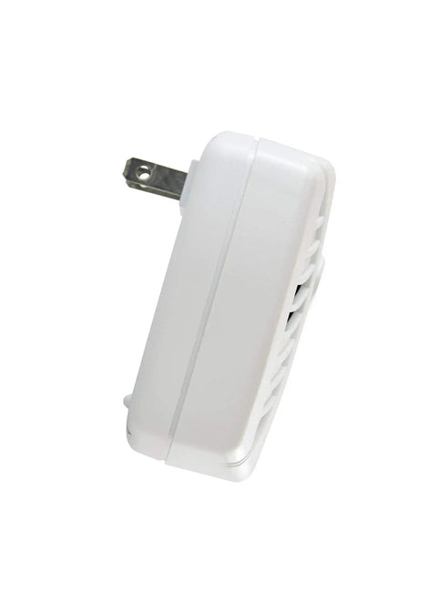 Side view of Plug-In Carbon Monoxide Alarm With Battery Backup And Smoke Detector - Hardwired Safety Sensor, outlet plug visible