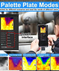 Portable Infrared Thermal Imaging Camera With USB Type C For Android Phone 32 By 32 Resolution Minus 20 To 1000 Celsius Range Real Time IR Imaging Handy TinyThermalImager App Upgrade From Google Play For Quick Field Scans shown in use with 5 palette plate modes displayed on screen.