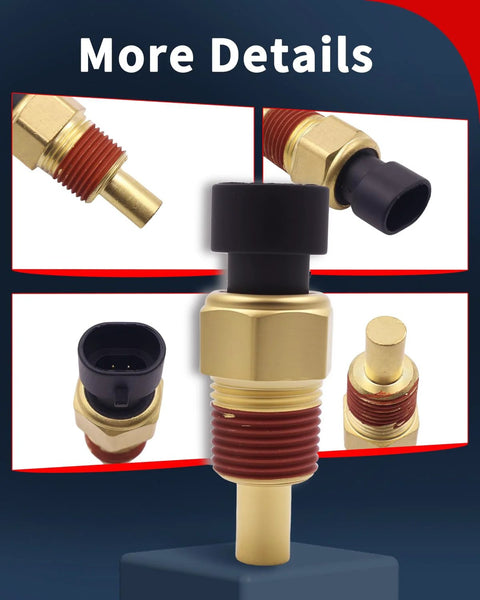 Front view of VEHICODE engine coolant temperature sensor with brass threaded body and black connector.
