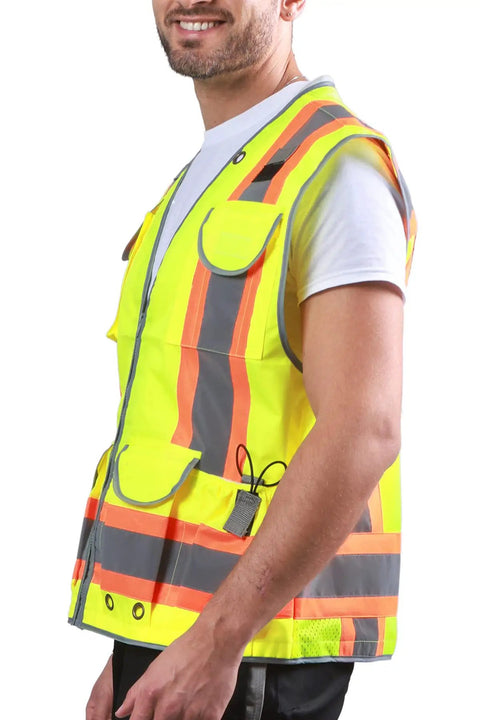 Men's Hi Vis Safety Vest With Reflective Construction, 9 Pockets, Plush Padded Neck Comfort, PPE Approved For Low Light Work, Yellow Medium Size, Durable Gear For Construction And Outdoor Jobs